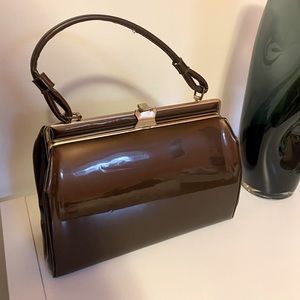 VINTAGE: brown shiny purse, great condition, made in the USA
